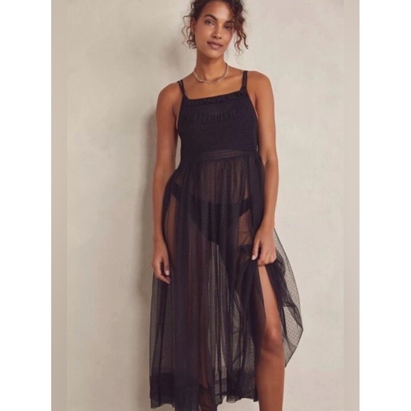 Free People Dresses & Skirts - Free People Can't Stop Won't Stop Black Sheer Whimsigoth Slip Dress Size Small